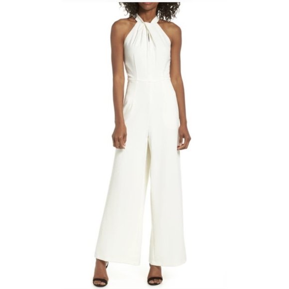 julia jordan Pants - SOLD JULIA JORDAN Halter Wide Leg Jumpsuit Romper Sleeveless Ivory 10 NEW